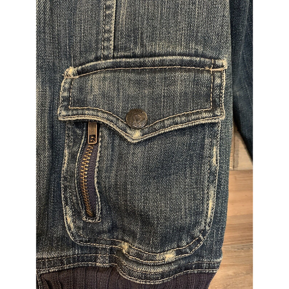 VOLCOM Denim Blue Jean Boxer Motorcycle Zip Up Jacket Women's Size M - Picture 4 of 10